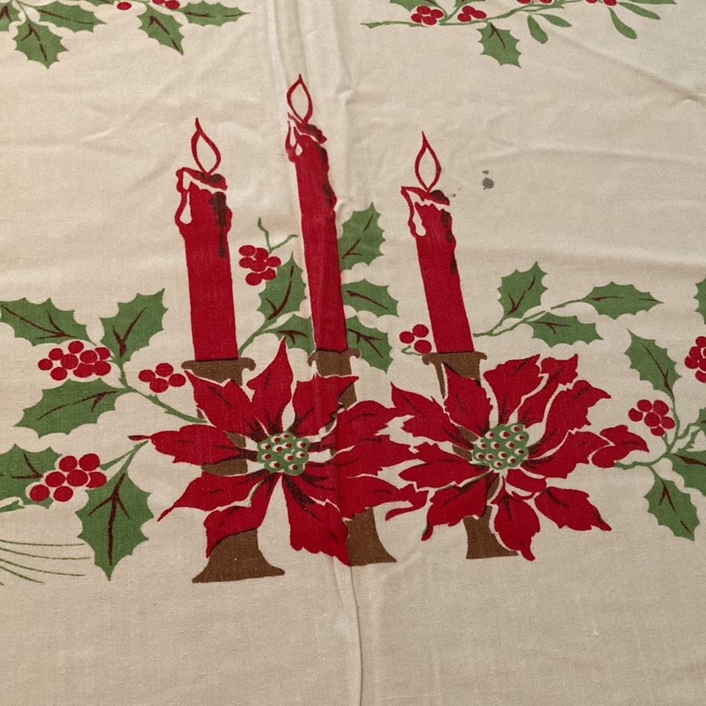 Vintage Christmas Tablecloth. 63” x 57” - Picture 2 of 5